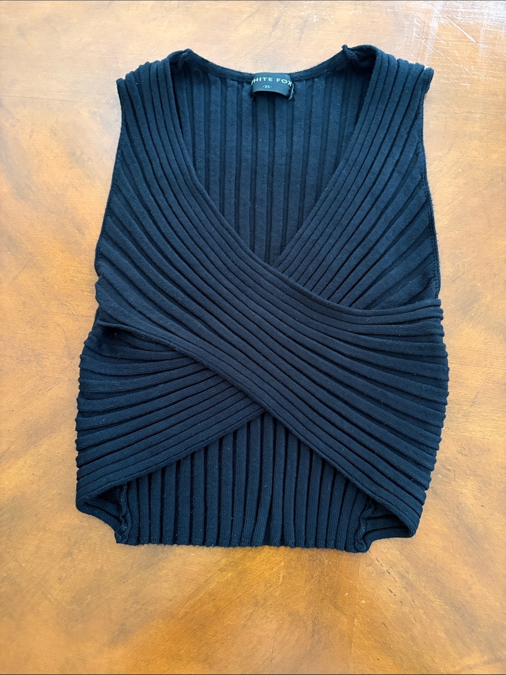 White Fox Boutique Black Ribbed Cross-Front Crop Top